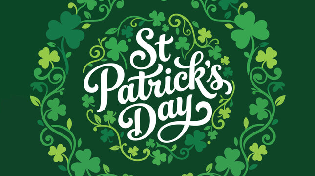 St Patrick's Day green circular wreath with shamrocks and festive typography for Irish celebration