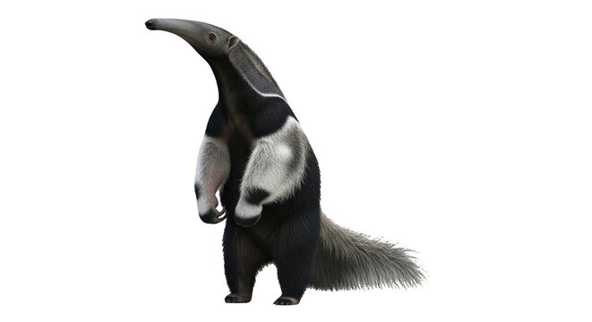 Anteater Standing PNG Transparent Background, Giant Anteater Tall Pose Long Snout Tail Curved Wildlife Animal Isolated