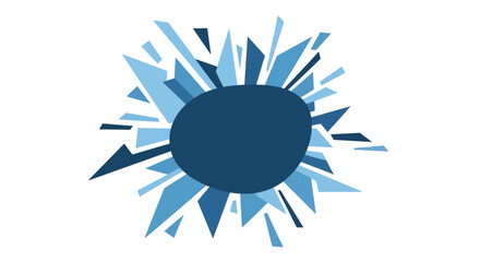 Abstract blue explosion with fragments radiating from a central dark blue oval shape in a dynamic illustration © john
