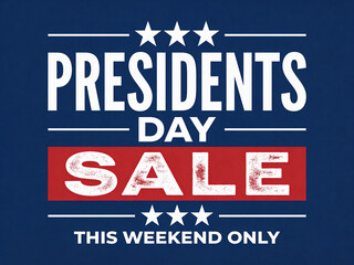 Presidents Day sale banner on blue background with white and red typography
