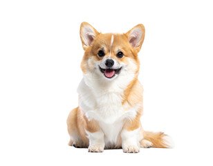 Obraz premium Corgi puppy sitting with wagging tail and friendly expression