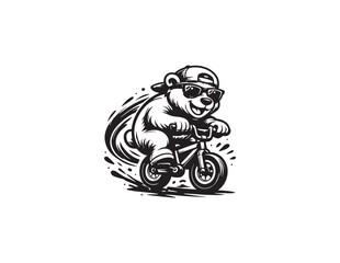 bear bicycle riding cartoon character icon logo illustration 