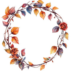 Colorful Autumn Wreath with Roses Black Background