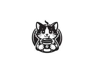 cat coffee cup logo vector icon illustration
