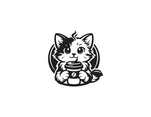 cat coffee cup logo vector icon illustration