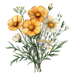 Wildflower Bouquet with Orange Cream and White Blooms