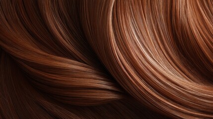 Naklejka premium Close-Up View of Luxurious, Smooth, Flowing Copper Brown Hair Texture with Natural Shine and Light Reflection