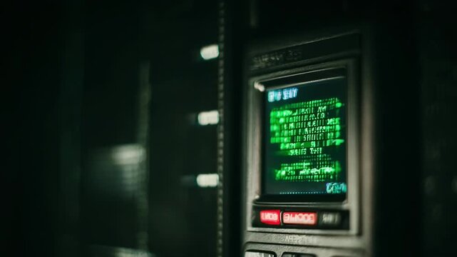 Medium shot showing a pager screen displaying encrypted messages emphasizing data security in communications