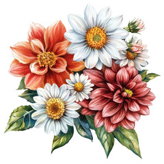 Vibrant Bouquet Blooming Flowers with Green Leaves