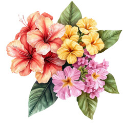 Vibrant Mixed Flower Arrangement with Green Foliage Black Background