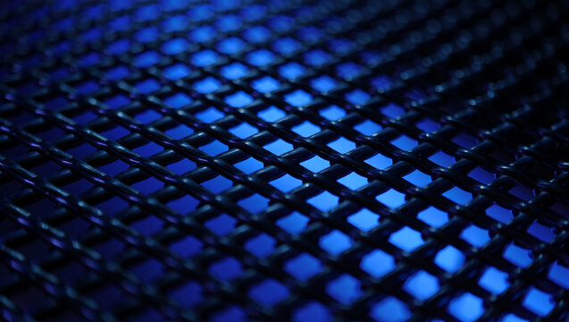  Close-up of a fine dark carbon mesh with a soft cobalt blue glow radiating from underneath. High-performance computing, server room cooling aesthetic, professional hardware dark mode wallpaper. dark
