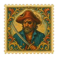 Fototapeta premium PNG Vintage pirate stamp illustration.