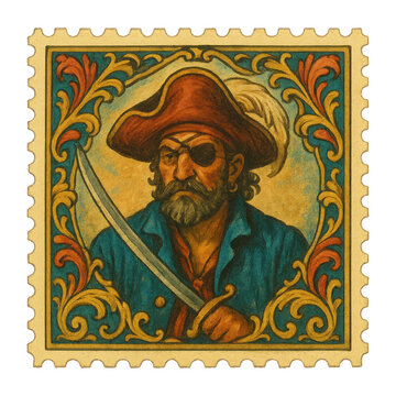 PNG Vintage pirate stamp illustration.