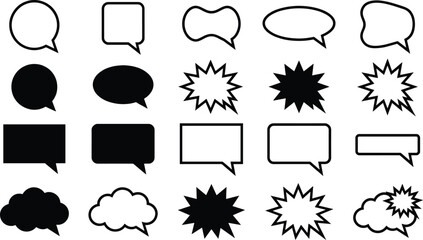 Fototapeta premium Black and white vector speech bubbles set including comic book shout clouds thought bubbles and rounded rectangle frames for communication icons and dialogue design elements
