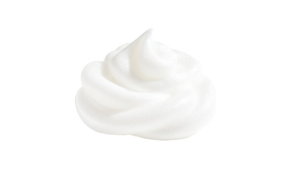 Smooth cosmetic mousse foam smear, airy and fluffy white texture with glossy highlights, soft and light appearance, isolated on clean white background, minimal skincare aesthetic