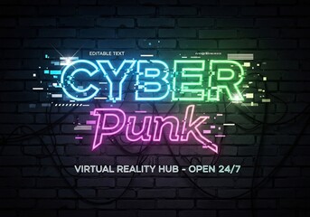 Obraz premium Neon Cyberpunk Sign Illuminates Cityscape at Night with Electric Dreams