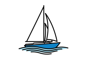 Fototapeta premium Simple Blue Sailboat Illustration on Water.