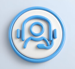 Obraz premium Customer service icon with blue person wearing headset for support and online assistance isolated on white background 3d