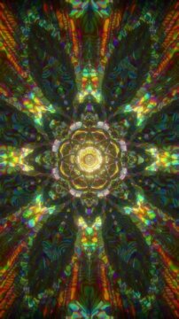 Colorful mandala with layered petals and luminous motion, abstract spiritual vertical reel blending sacred geometry, meditation focus and immersive visual harmony
