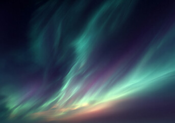 Fototapeta premium Abstract aurora borealis display with vibrant green purple and pink hues illuminating a dark sky