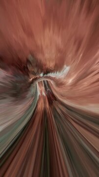 Abstract bronze-toned space warp with flowing distortion and speed streaks, futuristic vertical reel simulating high-speed travel through cosmic corridors
