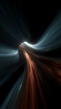 Dark blue cosmic tunnel with smooth flowing light trails, immersive vertical reel representing hyperspace travel and deep space cinematic motion
