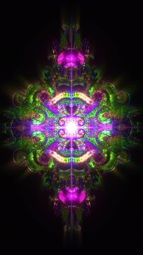Ornamental mandala with crystalline symmetry and soft luminous motion, abstract sacred geometry vertical reel crafted for meditation visuals and immersive spiritual calm
