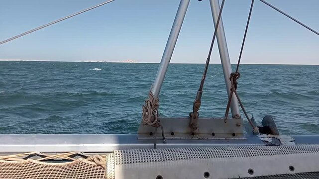 On a catamaran in the North Atlantic ocean off the coast of Western Sahara in West Africa