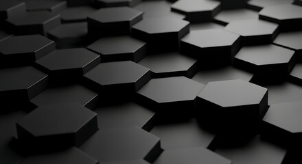 dark hexagonal pattern creates an abstract background with varying heights and shadows ideal for modern technology and data themes.