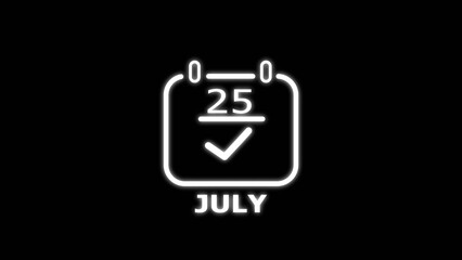 Obraz premium July calendar date with check mark icon illustration. Calendar 25 date symbol.