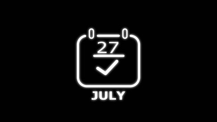 July calendar date with check mark icon illustration. Calendar 27 date symbol.