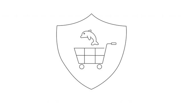 Dolphin Shopping Cart Shield Logo Animation Design.