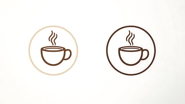 Minimalist coffee brand logo with steaming cup icons in brown and beige on white background for cafe or restaurant business