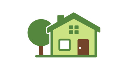 Green Eco-Friendly House with Tree Illustration.
