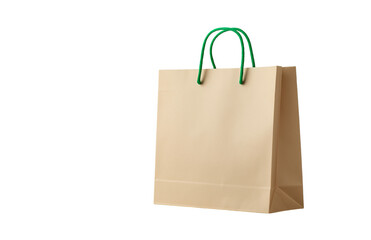 Beige cardboard shopping bag with green handles isolated on a transparent background paper bag beige bag