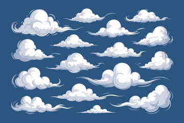 Cartoon Clouds Floating in a Blue Sky for Weather Forecasts, E-learning, Storytelling, and Children's Books: Seamless Pattern, Vector Illustration, Digital Art, Fantasy Sky, Dreamy, Stylized Design El