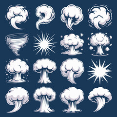 Cartoon Explosions & Smoke Effects: Vector Illustration Set for Gaming, Comic Books Projects, UI Design Elements, Tornado, Burst, Boom, Creative Effects,  Comic Style Illustrations, Animated Clouds,