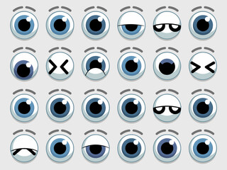 Cartoon Eyes Expression Collection: Emotional Icons Gazing in All Directions with Cute, Playful Emotions, Vector Graphics Illustrations Set against the White Background Representing All Moods and Feel