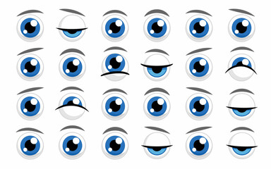 Diverse Cartoon Eyes Expressions Set on White Background: Expressive Characters, Emotional States, Animation Elements, Vector Illustration, Funny Emotions, Mood Swings, Communication, Joyful Mood, Sad