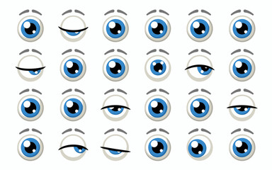 Cartoon Eyes Set with Varied Expressions - Animated Faces Symbolizing Surprise Moods, Boredom & Emotions for Animated Graphics, Funny Avatars, Mascot Designs & Children's Media on a White Background,
