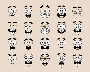 Cartoon Faces Expressing Emotions: Vector Set for Animation, Education, and Design Projects &ndash; Playful Character Heads in Various States: Smiling, Sad, Angry, Surprised, Perfect for Kids' Content, Emot