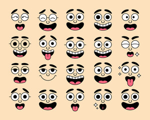 Expressive Cartoon Faces Collection: Diverse Emotions and Reactions Vector Illustration,  Set of Comic Style Avatars, Character Design Elements for Animation and Education, Funny Expressions for Infog