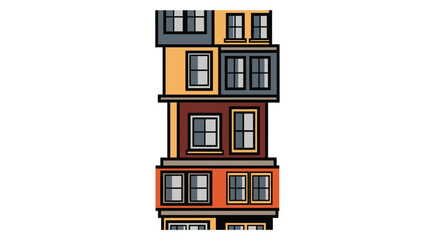 Naklejka premium Stylized Illustration of a Tall Apartment Building Facade.