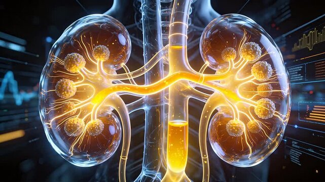 Human kidneys with glowing structures