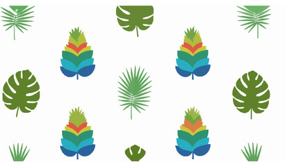 Fototapeta premium Colorful tropical leaves seamless pattern vector with vibrant jungle foliage design
