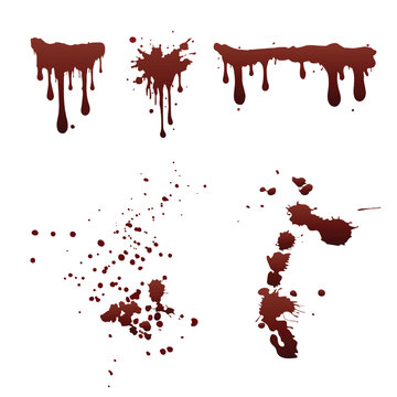Set of hand drawn featuring various bloodstains dripping and splattering. High-quality realistic drips, splatters, drops, smears, suitable for horror designs, medical graphics, crime scene art