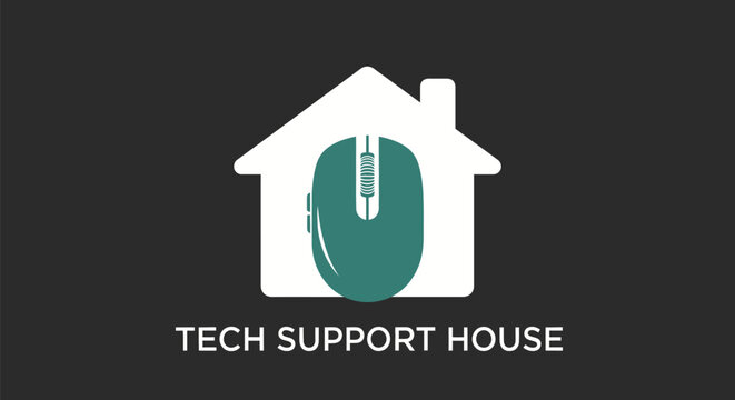 Tech Support House Logo with Computer Mouse and House Icon.
