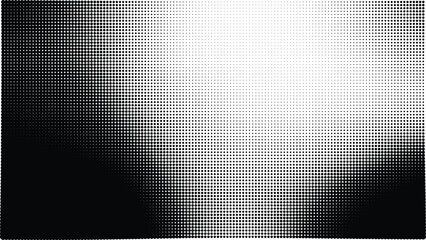 Abstract halftone gradient background. Blurry noisy texture with black and white transition. Retro distressed film grain effect. Vector illustration wallpaper.