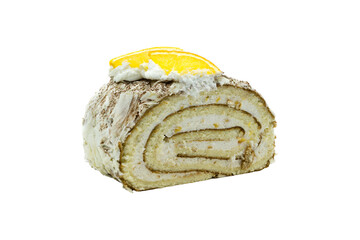 Zitronenrolle Zitronenkuchen freigestellt isoliert Studio