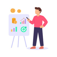 Financial Goals, setting clear targets for future wealth, Flat vector character illustration